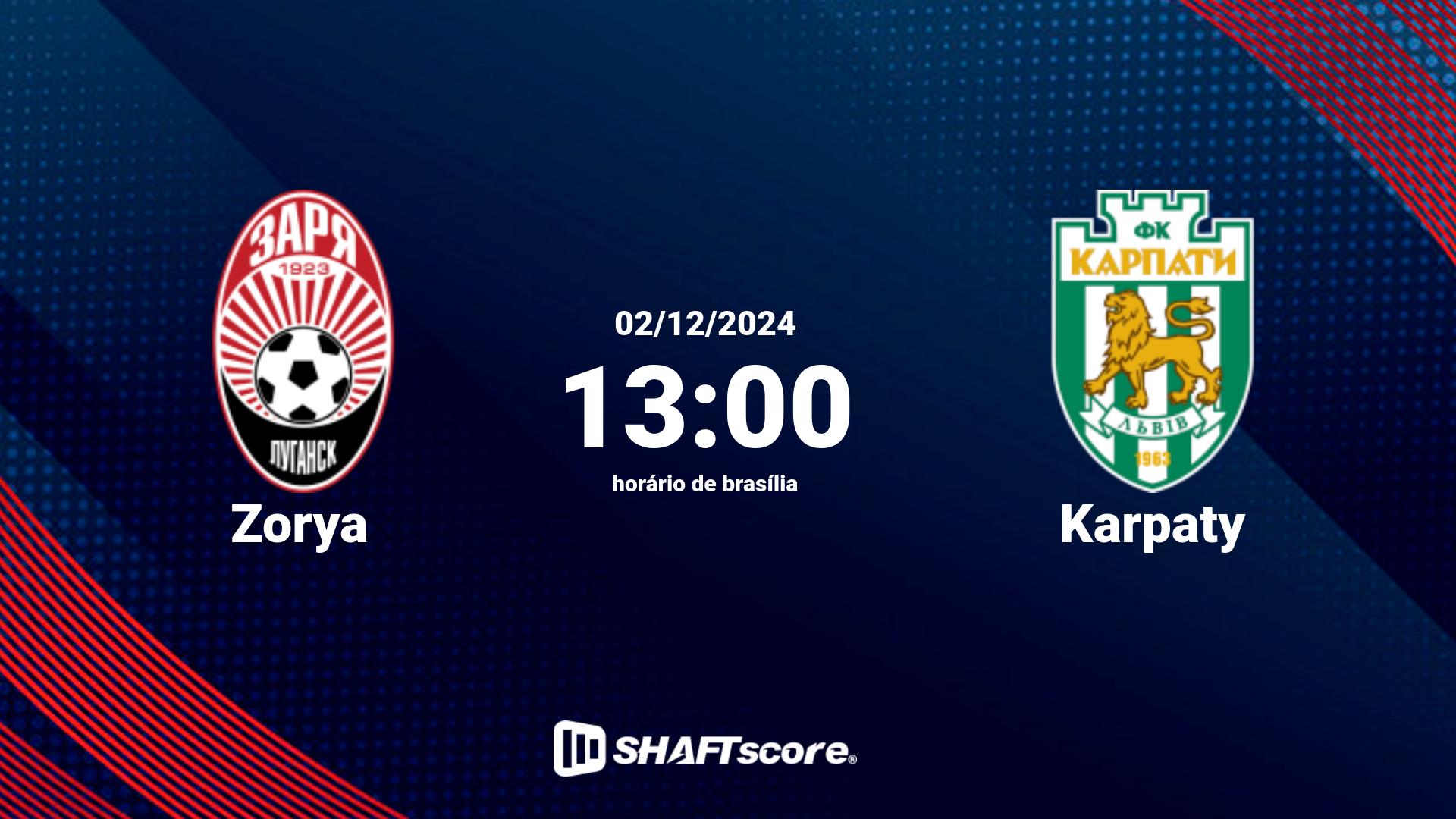 Estatísticas do jogo Zorya vs Karpaty 02.12 13:00