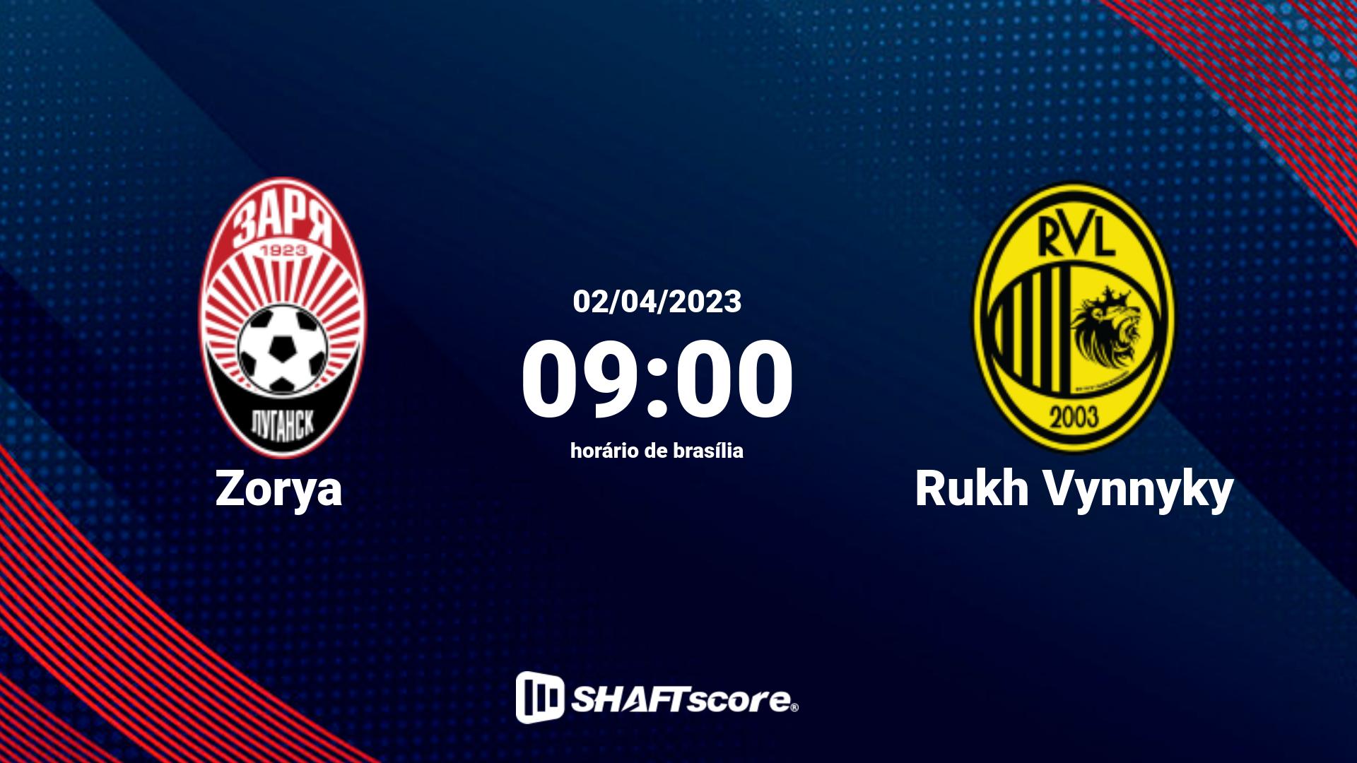 Estatísticas do jogo Zorya vs Rukh Vynnyky 02.04 09:00