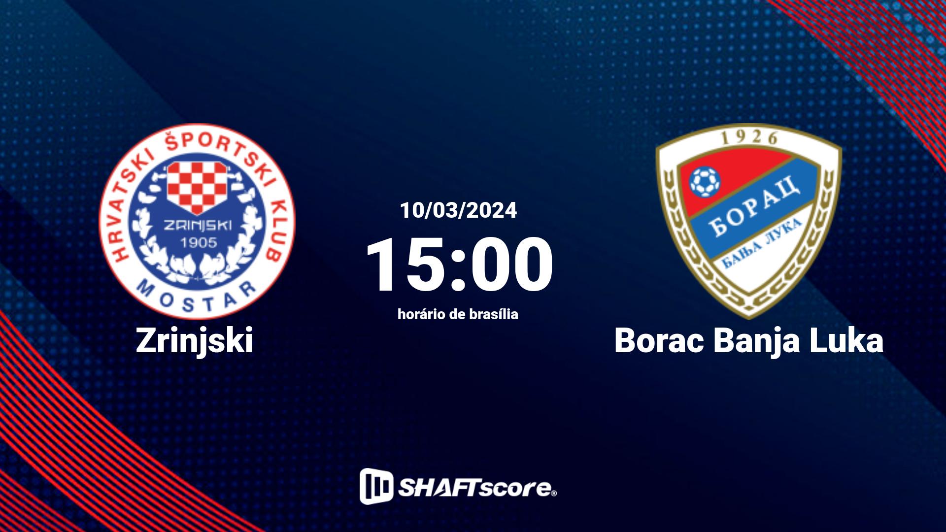 Estatísticas do jogo Zrinjski vs Borac Banja Luka 10.03 15:00