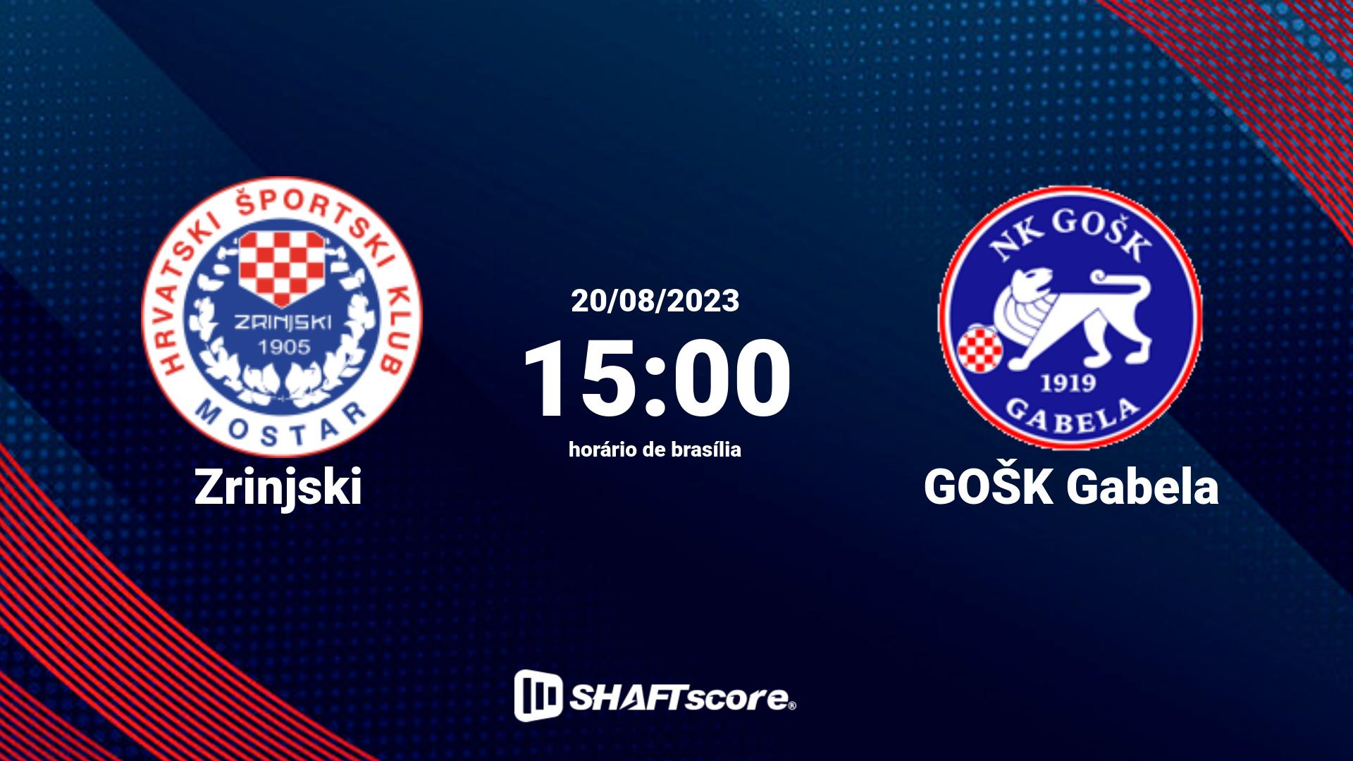 Estatísticas do jogo Zrinjski vs GOŠK Gabela 20.08 15:00