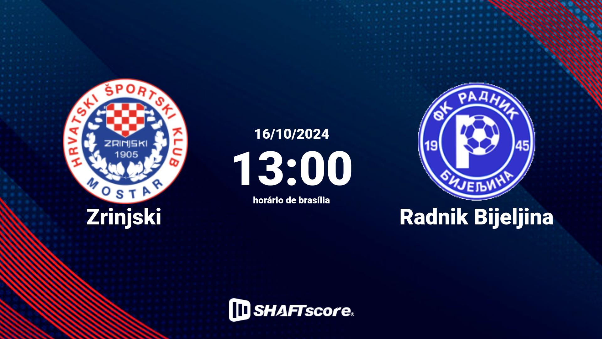 Estatísticas do jogo Zrinjski vs Radnik Bijeljina 16.10 13:00