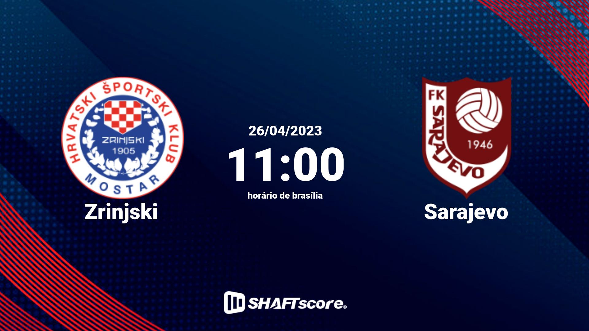 Estatísticas do jogo Zrinjski vs Sarajevo 26.04 11:00