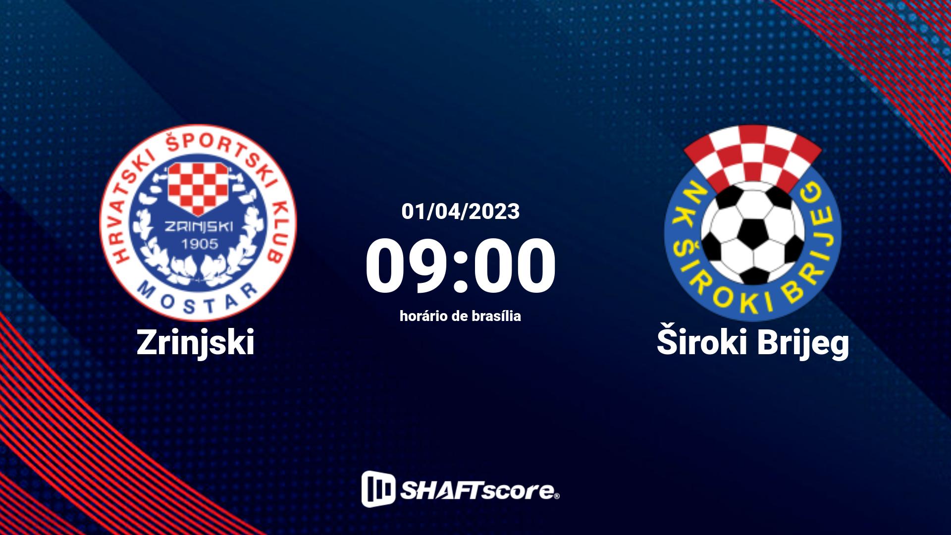 Estatísticas do jogo Zrinjski vs Široki Brijeg 01.04 09:00