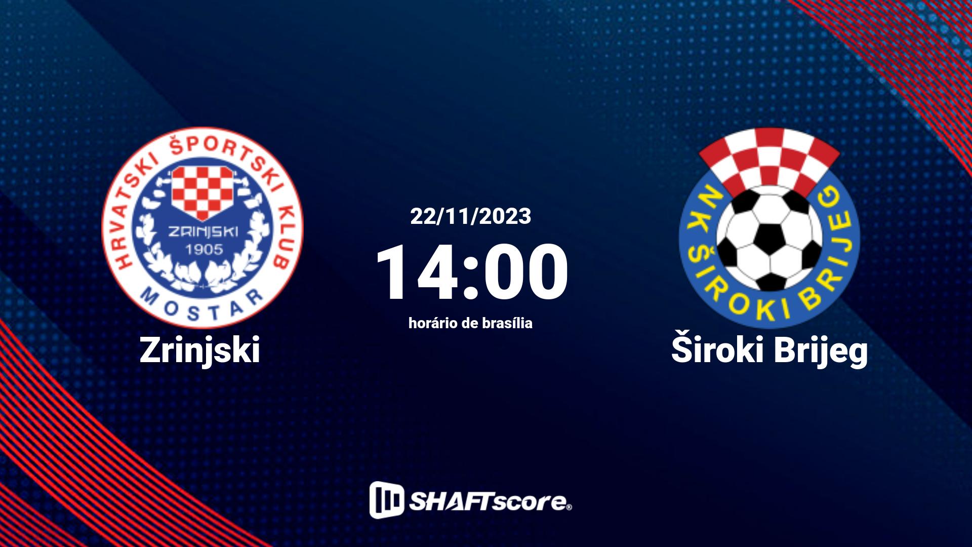 Estatísticas do jogo Zrinjski vs Široki Brijeg 22.11 14:00