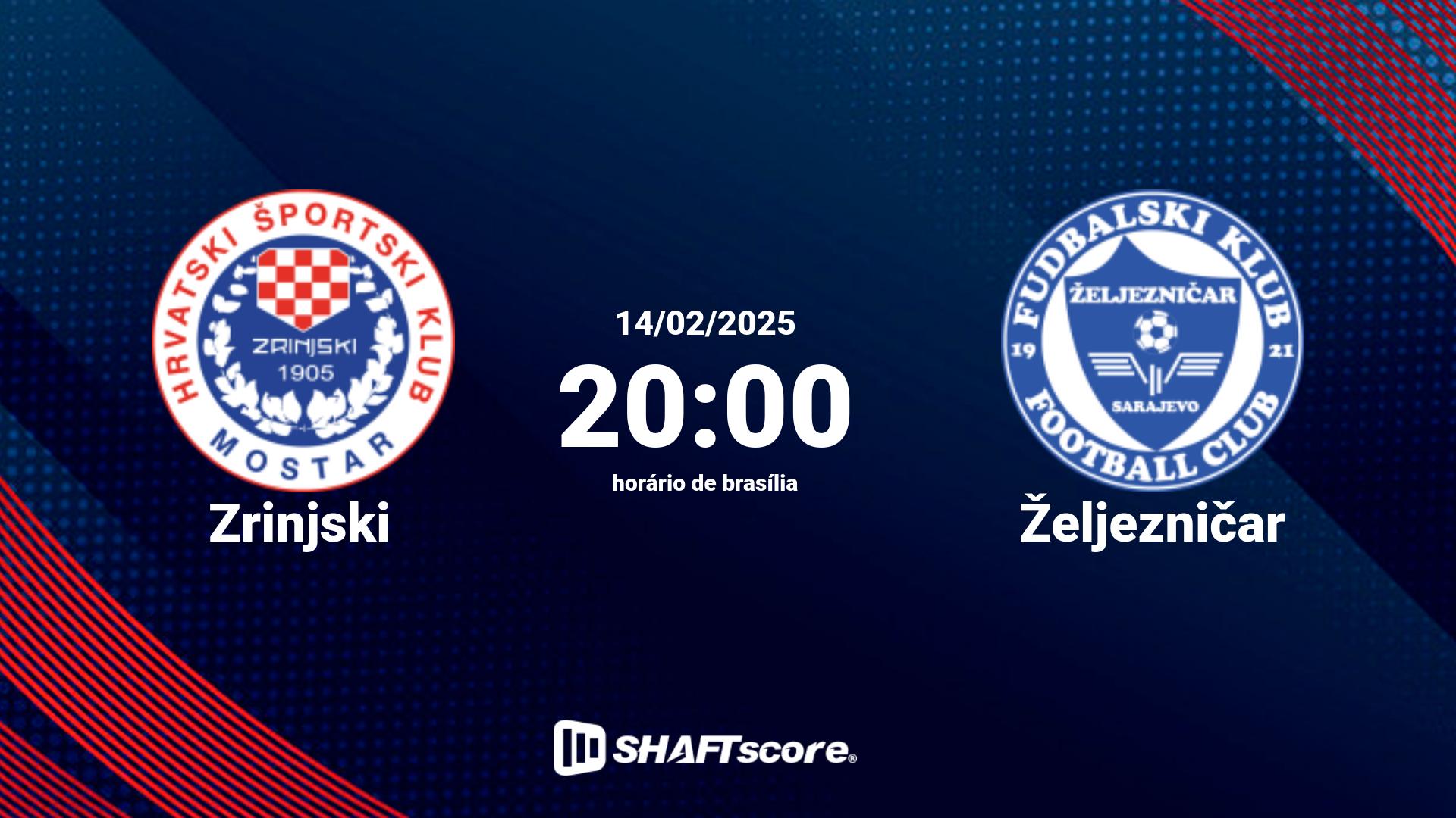 Estatísticas do jogo Zrinjski vs Željezničar 14.02 20:00