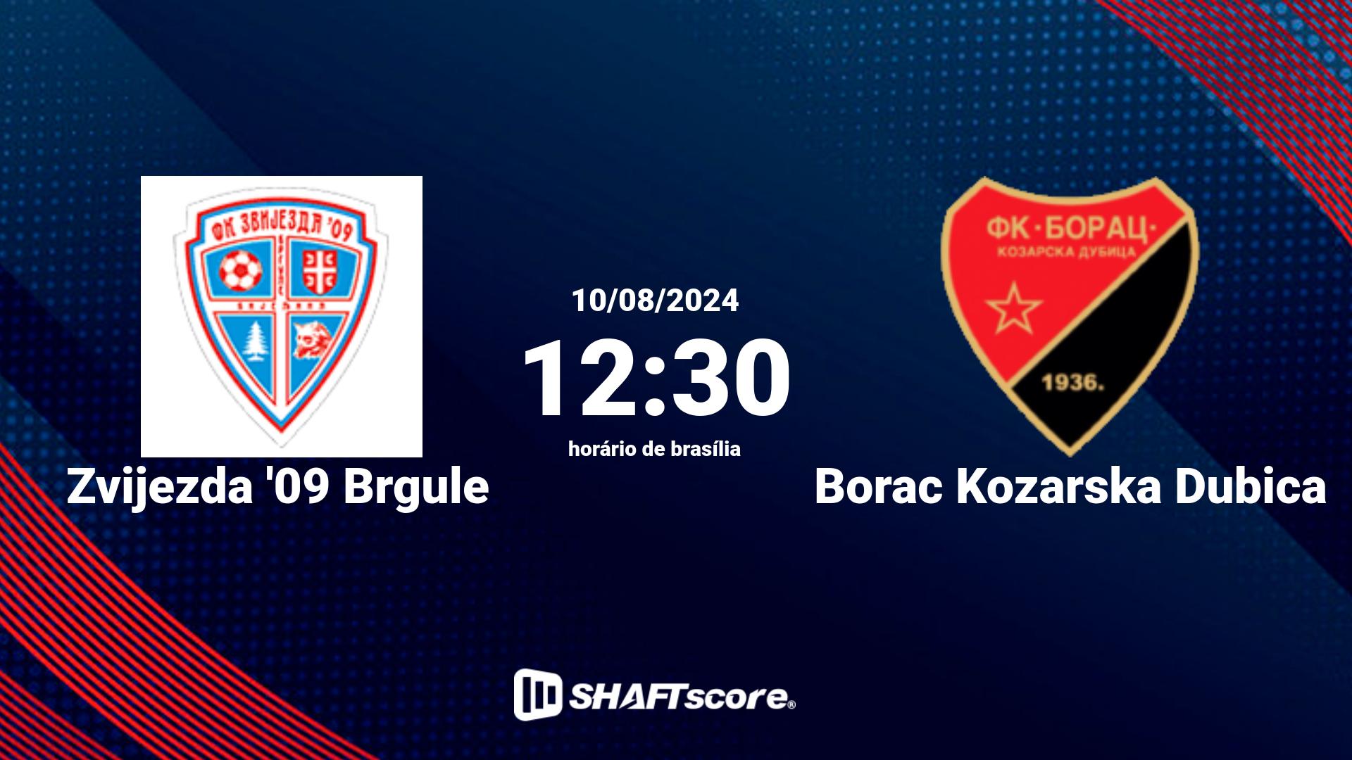 Estatísticas do jogo Zvijezda '09 Brgule vs Borac Kozarska Dubica 10.08 12:30